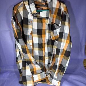 Blac LacqueR Orange with Yellow and Gray Stripes Plaid 3XL Flannel AA2